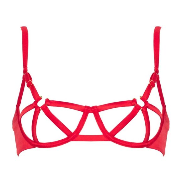 Studio Pia Red Scarlet Silk Clea Cage Bra Sexy Lingerie 34FF - Picture 1 of 4